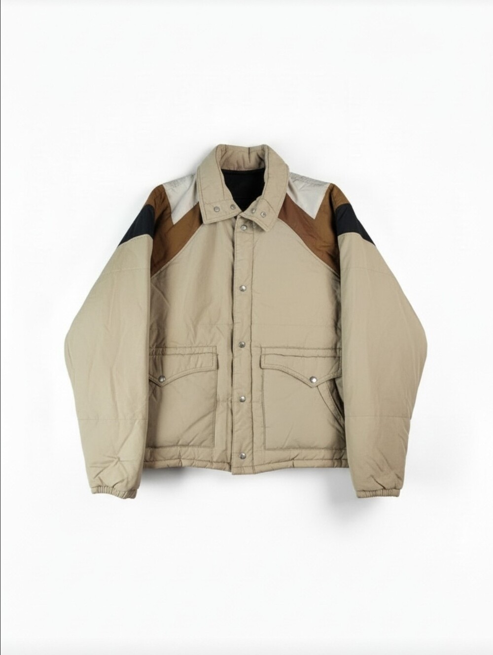 Vintage Western Goose Down Puffer Jacket Colorblock Cowboy Ski Coat